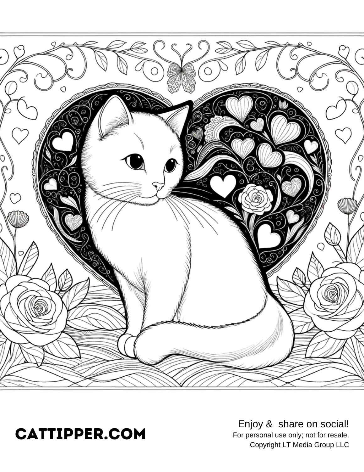 Free Printable Cat Valentine Coloring Pages